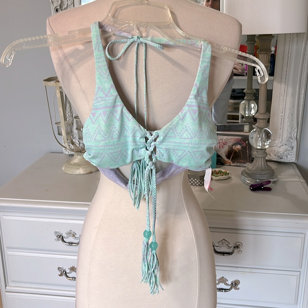 Victorias Secret Bikini Top Reversible Boho Lavender Aquamarine Tassels XS Women - Picture 7 of 15
